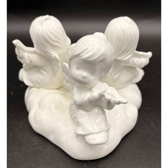 Vintage White Porcelain Angel Trio Candlestick Candle Holder Christmas Colonia - Picture 1 of 8
